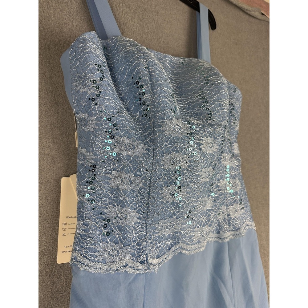 Blue Formal Dress Womens 8 Sequin Lace A Line Chiffon Maxi Wedding Gown NWT - Picture 4 of 11